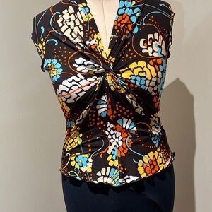Vibrant Floral Twist Blouse - Black Multicolor